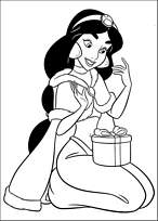 coloriage jasmine ouvre son cadeau de noel